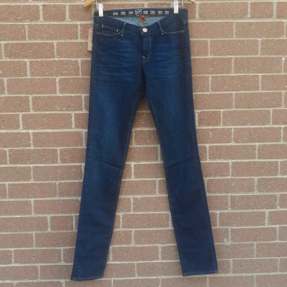 ERNEST SEWN JAPANESE FABRIC TALL LONG JEANS BLUE CIGARETTE LEG 27 w/MEASUREMENTS - Picture 1 of 4